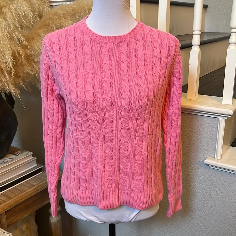 L.L. Bean Iced Rose Crewneck Cable Knitted Long Sleeve Sweater Size Small